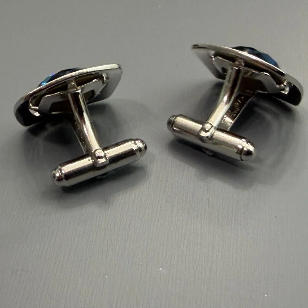 Vintage Anson Silver Set Watermelon Rhinestone Mid Century Modern Cufflinks